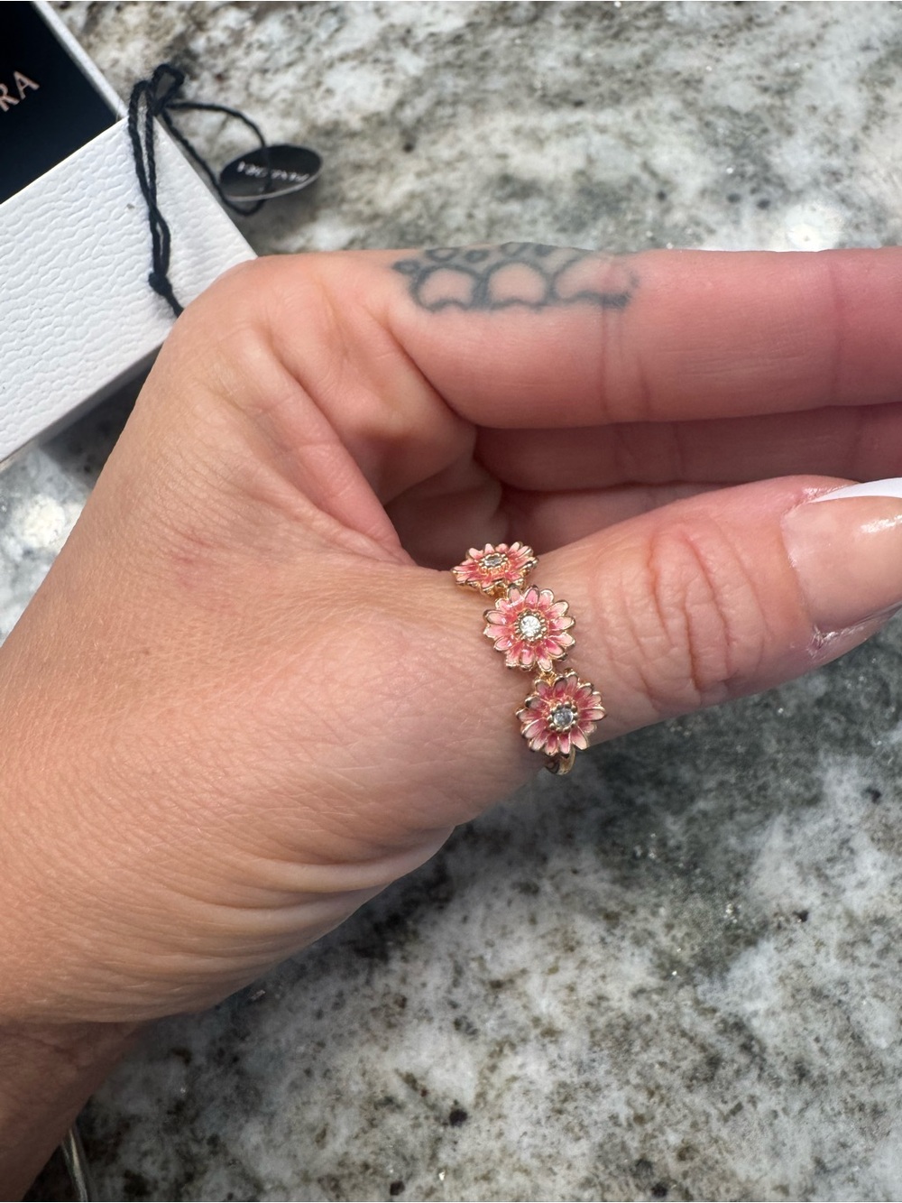 Pandora Pink Floral Trio Ring with Gold Accents - Picture 2 of 3